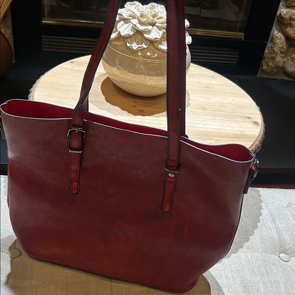 Non Signe Red Leather Tote Bag